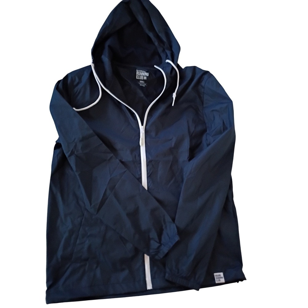 GRAND RUNNING CLUB NWT Navy Blue Lightweight Hooded Windbreaker Jacket